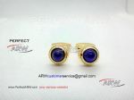 Perfect Replica Cartier Gold Cufflinks With Blue Transparent Stone